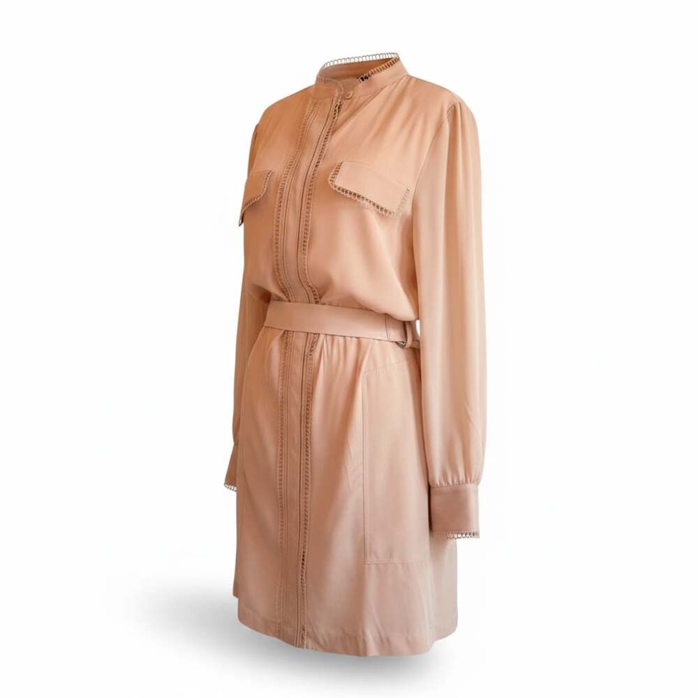 Reiss Ladder Trim Detail Flippy Dress Nude Size 10 - Picture 3 of 9